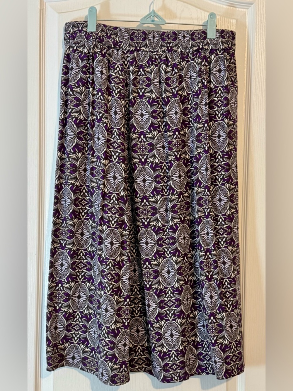 LOFT Purple, Black and White Printed Maxi Skirt